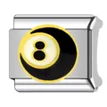 Premium stainless steel Italian charm bracelet link featuring a billiard 8-ball design - Yellow 8-Ball (#8)