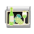 Charm per bracciale italiano con design a bottiglia di vino e uva - Stile Motivo #1 (#1) / 1cm (Pezzo Singolo)