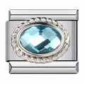 Charm modular italiano de acero inoxidable con una circonita cúbica ovalada azul claro. - Estilo Azul Claro