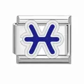 Maglia per bracciale componibile italiano con segno zodiacale Pesci blu in acciaio - Pisces