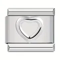Italian modular charm bracelet link featuring a raised heart design in silver finish - Hollow Heart (C0739) / Steel