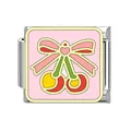 Charm modulare italiano serie ciliegia con fiocco rosa per maglia bracciale fai da te. - Ciliegia Fiocco Cuore (Stile 2) / Confezione Singola