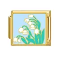 Gold Italian modular bracelet charm featuring a light blue lily of the valley enamel design. - Lily of the Valley (#5)