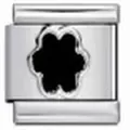 Silver-tone Italian modular bracelet charm with black flower design for DIY jewelry - Minimalist Black Floral Pattern (#6) / Single Module