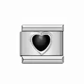 Maglia per bracciale italiano in acciaio inossidabile con un cuore nero lucido - Cuore Nero / Colore acciaio