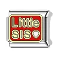 Charm modulare italiano Little SIS in acciaio inox con cuore rosso per braccialetti - Stile Lettera Little SIS (#3)