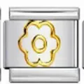 Premium silver Italian charm link featuring a golden flower for modular bracelets - Gold Six-Petal Flower Relief Pattern (#7) / Single Module