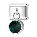 Charm per bracciale modulare italiano con pendente in pietra verde scuro sfaccettata - Maggio (Smeraldo)