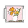 Custom Italian modular charm in stainless steel featuring a floral vase design on pink - Pink Colorful Bouquet Style (#6)