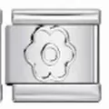 Silver stainless steel Italian charm module with engraved flower design for DIY jewelry - Five-Petal Flower Relief Pattern (#8) / Single Module