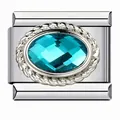 Eslabón de charm modular italiano con circón ovalado turquesa en acero inoxidable. - Estilo Azul Verde