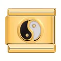 Gold-toned Italian modular charm link with black and white Yin-Yang symbol - Tai Chi Bagua Diagram (C1105) / Black and White