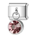 Charm per bracciale modulare italiano con pendente in cristallo rosa e finitura argento - Giugno (Morganite)