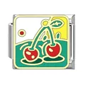 Eslabón de charm modular italiano de acero inoxidable con diseño de cereza en esmalte pop art - Borde Amarillo Cereza Doble (Estilo 5)