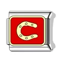 Stainless steel Italian charm module with red enamel and golden horseshoe - Gold Horseshoe Style (#5)