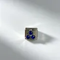 Maillon de charme modulaire italien DIY en acier inoxydable avec trois zircons bleus - Bleu Clair (#10)
