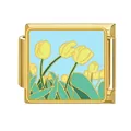 Golden stainless steel Italian charm link featuring an enamel yellow tulip floral design - Yellow Tulip (#9)