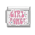 Customizable stainless steel Italian charm with pink Girl Power logo for DIY bracelets - Girl Power Letters (#2)