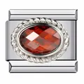 Eslabón de pulsera modular italiana de acero inoxidable con piedra de circón rojo ovalada - Estilo rojo