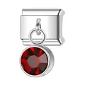 Charm modulare italiano in argento con pendente a goccia in gemma rossa sfaccettata - Luglio (Rubino)