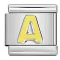 Maglia charm italiana in acciaio inossidabile con lettera A gialla per bracciale fai da te - Lettera A / Argento E Giallo