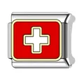 Stainless steel Italian modular bracelet link with red and gold Swiss cross - Cross Symbol With Border Style (#6)