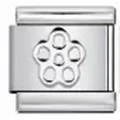 Silver stainless steel Italian modular charm link with detailed engraved flower pattern - Five-Petal Flower Relief Module (#12) / Single Module