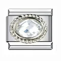 Abalorio modular italiano de acero inoxidable con circonita ovalada transparente - Estilo Blanco Transparente