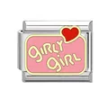 Custom stainless steel Italian modular charm featuring pink Girly Girl text and red heart - Girly Girl Heart (#4)