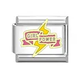 Stainless steel Italian charm module featuring Girl Power slogan and lightning bolt - Girl Power Lightning (#5)
