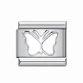 Charm modulare italiano in acciaio inossidabile con sagoma di farfalla argento - Stile Farfalla #2 / 1 Pezzo / Braccialetto Traforato Argento