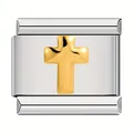 Italian modular bracelet charm link with gold cross design on silver stainless steel base. - Cross (C1109) / Two Colors