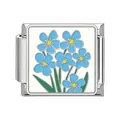 Blue forget-me-not flower charm link for stainless steel Italian modular bracelet - White Blue Flower Style (#11)