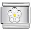 Silver stainless steel Italian charm link with a stylized yellow centered flower motif - Yellow Heart Flower Engraved Pattern (#14) / Single Module