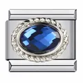 Eslabón de pulsera modular italiana de acero inoxidable con circón azul ovalado - Estilo Azul Oscuro