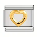 Modular bracelet link charm featuring a raised gold heart on stainless steel base - Hollow Heart (C0740) / Two Colors