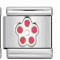 Stainless steel Italian charm link with pink enamel flower for modular bracelet DIY - Pink Enamel Five-Petal Flower Pattern (#15) / Single Module