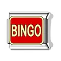 Stainless steel Italian modular charm link with red background and gold BINGO lettering - BINGO Letter Style (#8)