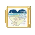 Maillon italien modulaire en acier inoxydable avec motif de cœur de plage doré - Paysage Marin de Coeur (#1) / Or