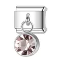 Charm italiano modulare in argento con cristallo rosa pendente per bracciali DIY - Ottobre (Tormalina Rosa)