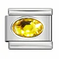 Close-up of a stainless steel Italian charm link featuring a faceted yellow zircon - Bright Yellow Zirconia (#10)
