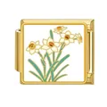 Golden stainless steel Italian charm link with elegant daffodil flower enamel design - Daffodil (#14)