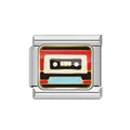 Retro Musik Kassetten Italienisches Charm Glied aus Edelstahl für DIY Armbänder - Retro Künstlerisches Kassette Design (#16)