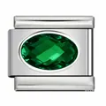 Detail view of an Italian charm module with a faceted green oval zirconia stone. - Green Zirconia (#11)