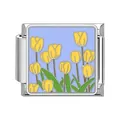 Elegant stainless steel Italian modular charm featuring yellow tulip flower enamel art - Blue Yellow Tulip Style (#13)