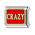 Red Italian modular charm link with gold 'CRAZY' text design in polished stainless steel - CRAZY Letter Style (#9)
