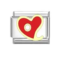 Italian charm modular bracelet link in stainless steel with stylized red heart - Abstract Art Heart (#9)
