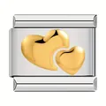 Italienisches Armband-Element mit doppelten goldenen Herzen aus Edelstahl - Doppelherz Stil / 1 Stück / Silber mit goldenem Kern
