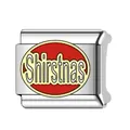 Stainless steel Italian modular charm link with a red oval Shirstnas design - Shirstnas Letter Style (#10)