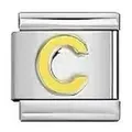 Charm italiano in acciaio inossidabile con dettaglio lettera iniziale C gialla - Lettera C / Argento E Giallo